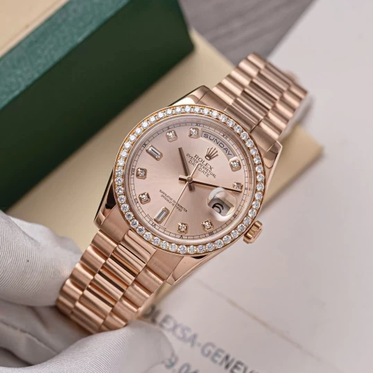 Rolex Oyster Perpetual Day-Date 36mm Ref. 118235 Sundust Dial – Custom Diamond Bezel