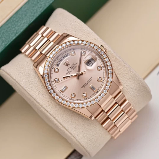 Rolex Oyster Perpetual Day-Date 36mm Ref. 118235 Sundust Dial – Custom Diamond Bezel