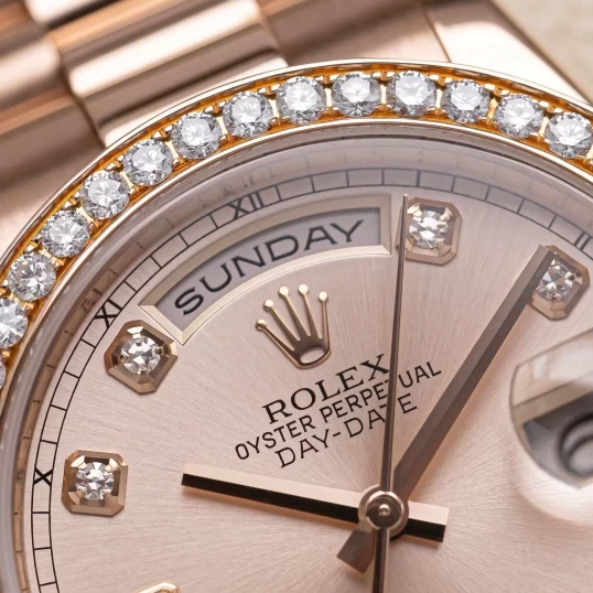 Rolex Oyster Perpetual Day-Date 36mm Ref. 118235 Sundust Dial – Custom Diamond Bezel