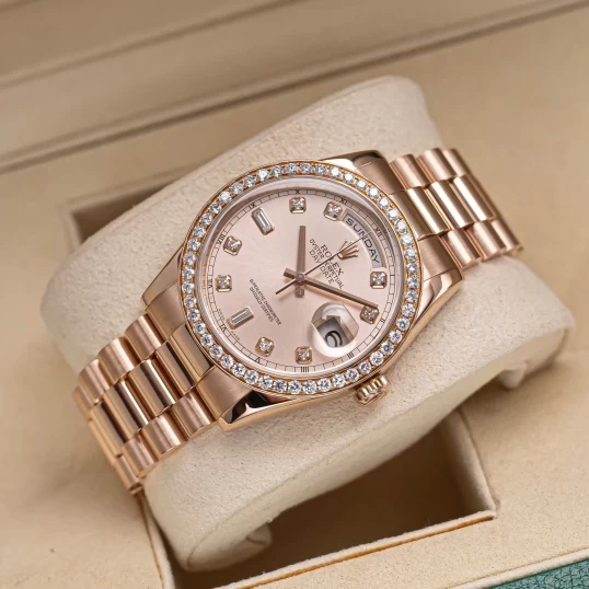 Rolex Oyster Perpetual Day-Date 36mm Ref. 118235 Sundust Dial – Custom Diamond Bezel