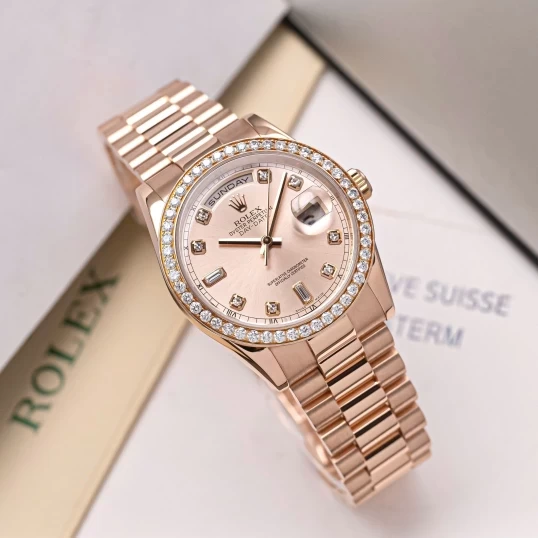 Rolex Oyster Perpetual Day-Date 36mm Ref. 118235 Sundust Dial – Custom Diamond Bezel