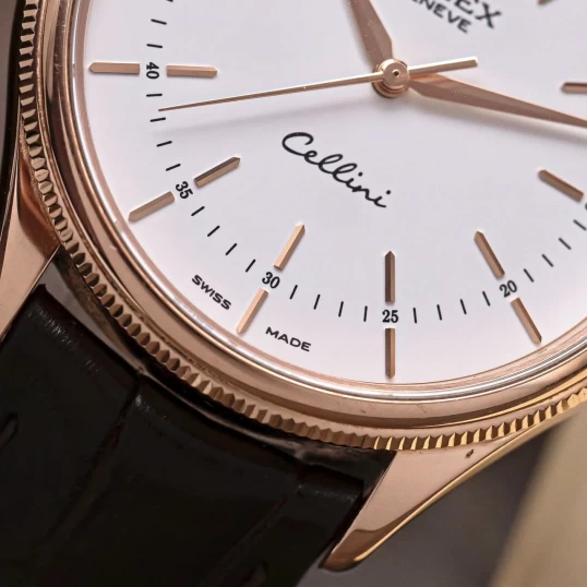 Rolex Cellini Time 39mm Rose Gold White Brown Strap 50505-0020