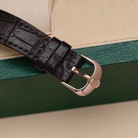 Rolex Cellini Time 39mm Rose Gold White Brown Strap 50505-0020