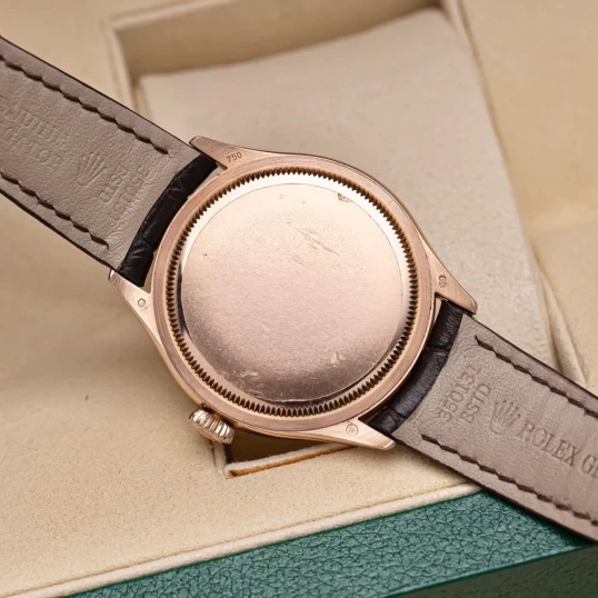 Rolex Cellini Time 39mm Rose Gold White Brown Strap 50505-0020
