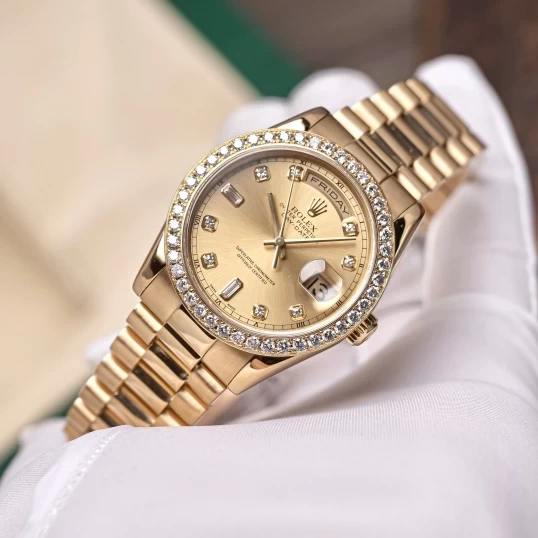 Rolex Oyster Perpetual Day-Date 36mm 118238 Champagne Dial - Custom Diamond Bezel