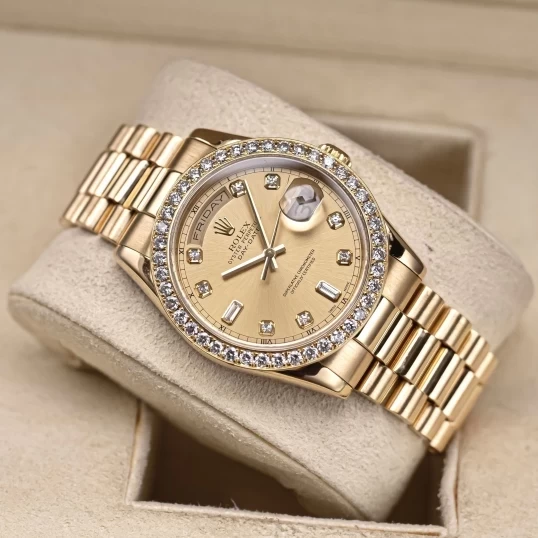 Rolex Oyster Perpetual Day-Date 36mm 118238 Champagne Dial - Custom Diamond Bezel