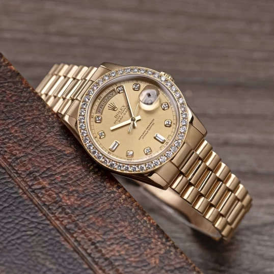 Rolex Oyster Perpetual Day-Date 36mm 118238 Champagne Dial - Custom Diamond Bezel