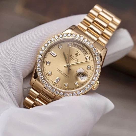 Rolex Oyster Perpetual Day-Date 36mm 118238 Champagne Dial - Custom Diamond Bezel