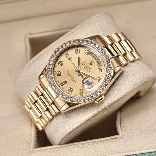 Rolex Oyster Perpetual Day-Date 36mm 118238 Champagne Dial - Custom Diamond Bezel