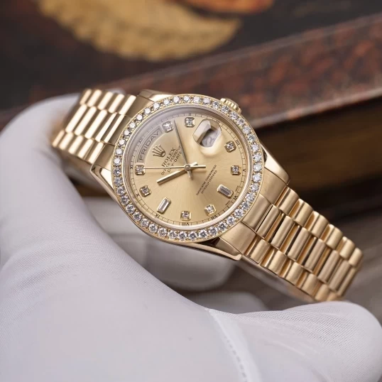 Rolex Oyster Perpetual Day-Date 36mm 118238 Champagne Dial - Custom Diamond Bezel