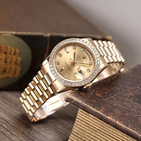 Rolex Oyster Perpetual Day-Date 36mm 118238 Champagne Dial - Custom Diamond Bezel