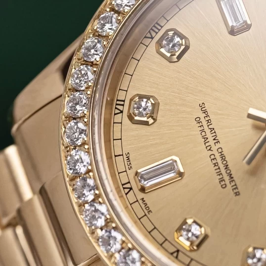 Rolex Oyster Perpetual Day-Date 36mm 118238 Champagne Dial - Custom Diamond Bezel