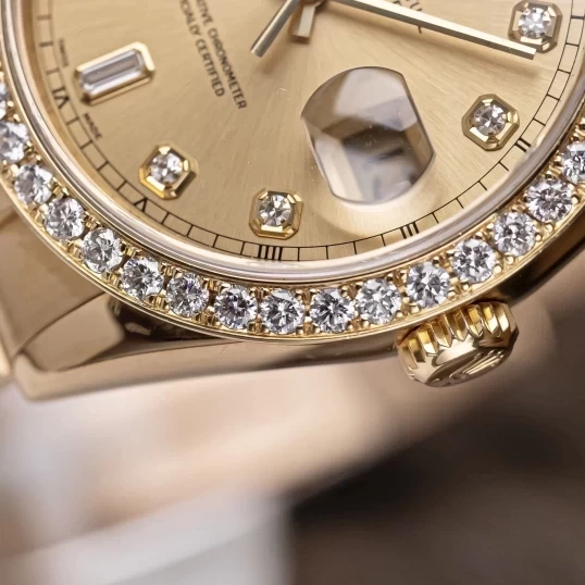 Rolex Oyster Perpetual Day-Date 36mm 118238 Champagne Dial - Custom Diamond Bezel