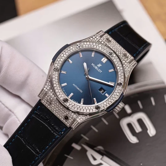 Hublot Classic Fusion 42mm Titanium Blue Dial Custom Diamonds – Ref. 542.NX.7170.LR