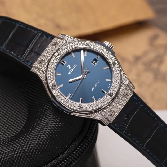 Hublot Classic Fusion 42mm Titanium Blue Dial Custom Diamonds – Ref. 542.NX.7170.LR