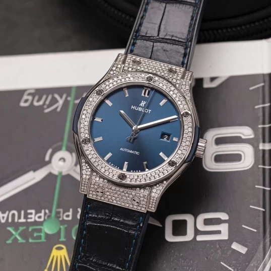 Hublot Classic Fusion 42mm Titanium Blue Dial Custom Diamonds – Ref. 542.NX.7170.LR