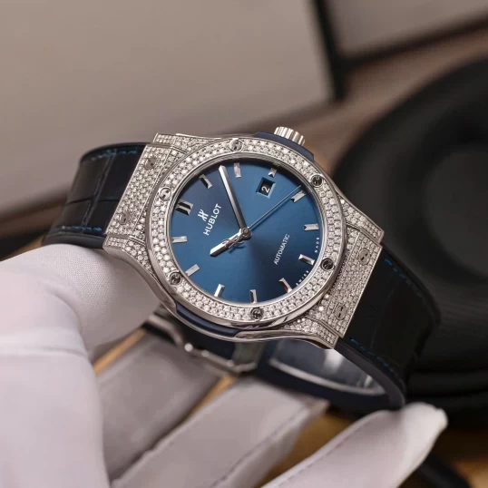 Hublot Classic Fusion 42mm Titanium Blue Dial Custom Diamonds – Ref. 542.NX.7170.LR