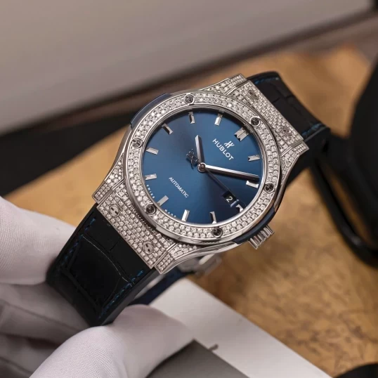 Hublot Classic Fusion 42mm Titanium Blue Dial Custom Diamonds – Ref. 542.NX.7170.LR