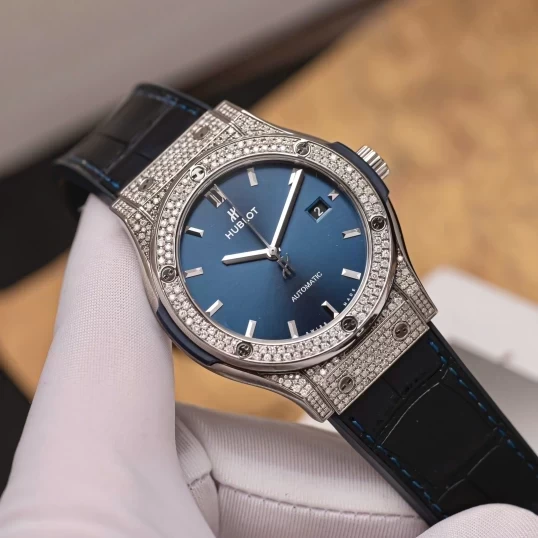 Hublot Classic Fusion 42mm Titanium Blue Dial Custom Diamonds – Ref. 542.NX.7170.LR