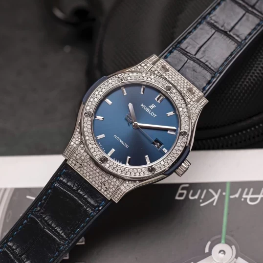 Hublot Classic Fusion 42mm Titanium Blue Dial Custom Diamonds – Ref. 542.NX.7170.LR