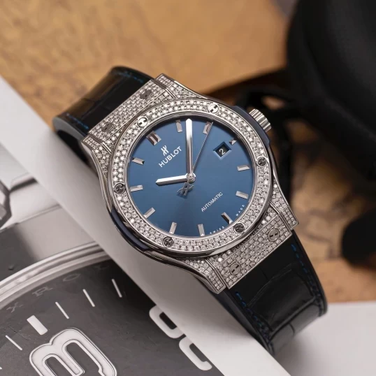 Hublot Classic Fusion 42mm Titanium Blue Dial Custom Diamonds – Ref. 542.NX.7170.LR