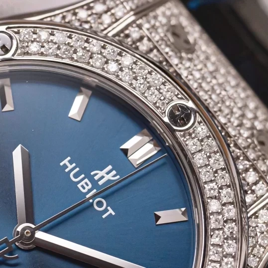 Hublot Classic Fusion 42mm Titanium Blue Dial Custom Diamonds – Ref. 542.NX.7170.LR