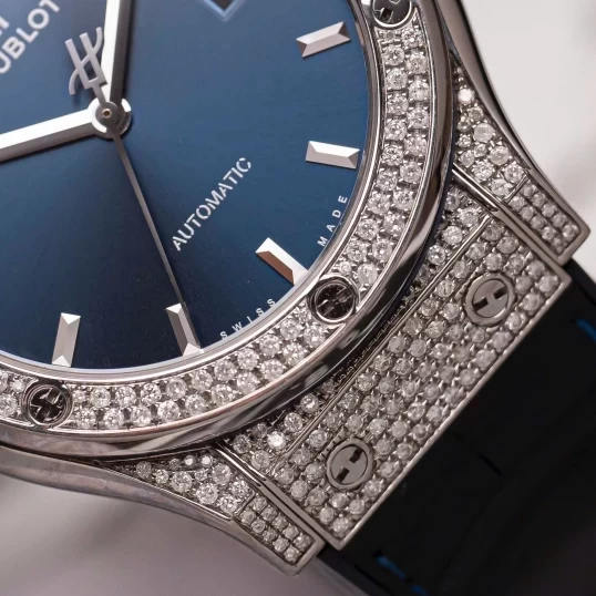 Hublot Classic Fusion 42mm Titanium Blue Dial Custom Diamonds – Ref. 542.NX.7170.LR