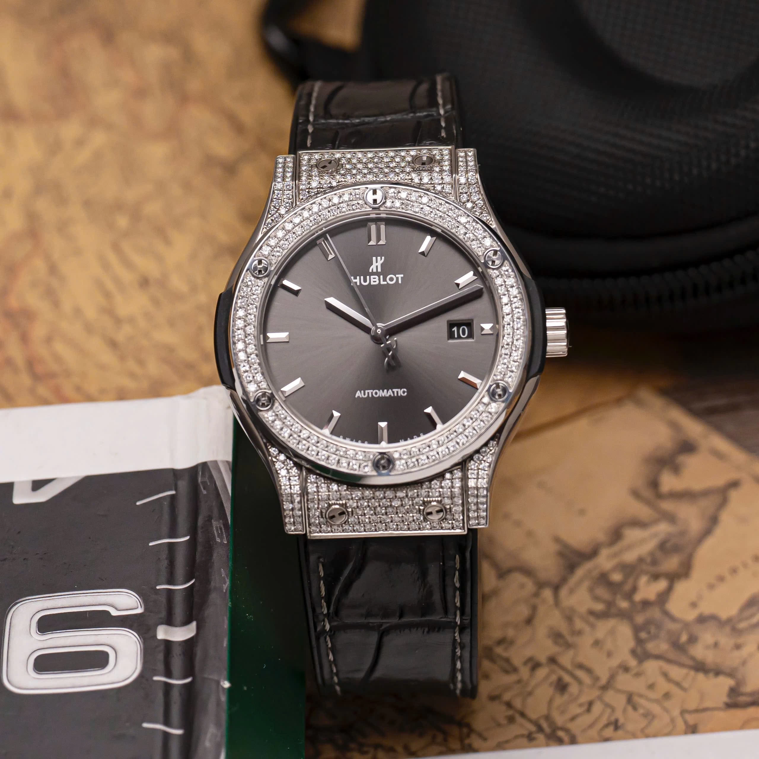 Hublot Classic Fusion 42mm Grey Dial Titanium – Ref. 542.NX.7071.LR Custom Diamond Bezel