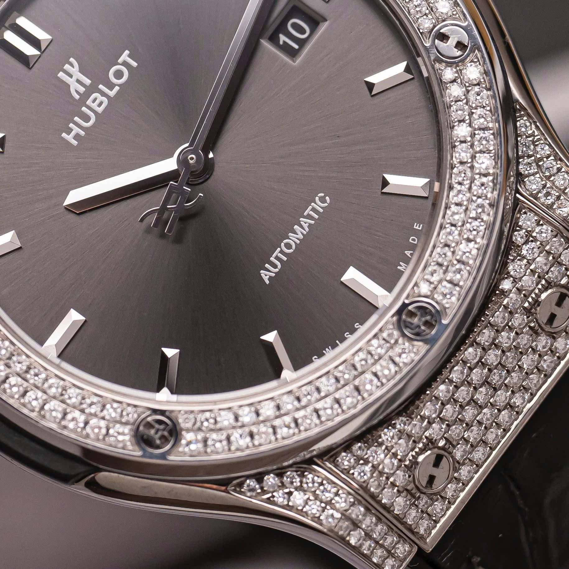 Hublot Classic Fusion 42mm Grey Dial Titanium – Ref. 542.NX.7071.LR Custom Diamond Bezel