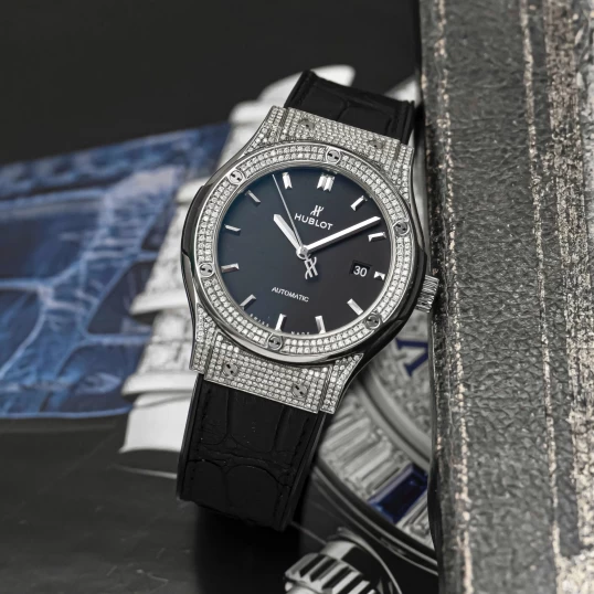 Hublot Classic Fusion Titanium 42mm Ref. 542.NX.1171.LR Custom Full Pave Diamonds