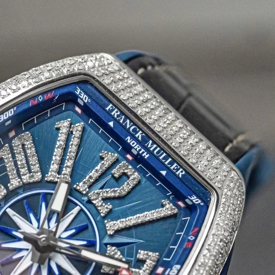 Franck Muller Vanguard Yachting V41 Blue Dial Custom Diamonds