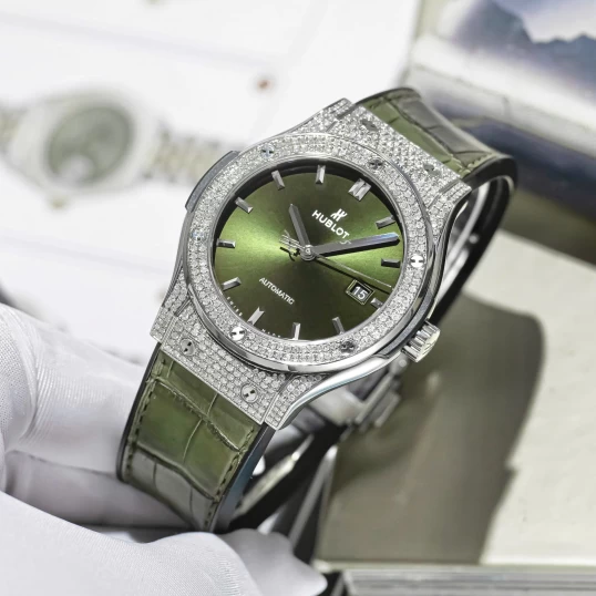 Hublot Classic Fusion Titanium Green 42mm Ref. 542.NX.8970.LR Custom Full Pave Diamonds