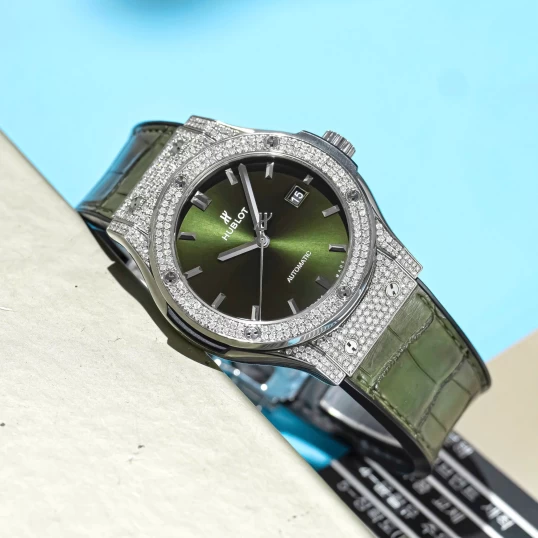 Hublot Classic Fusion Titanium Green 42mm Ref. 542.NX.8970.LR Custom Full Pave Diamonds