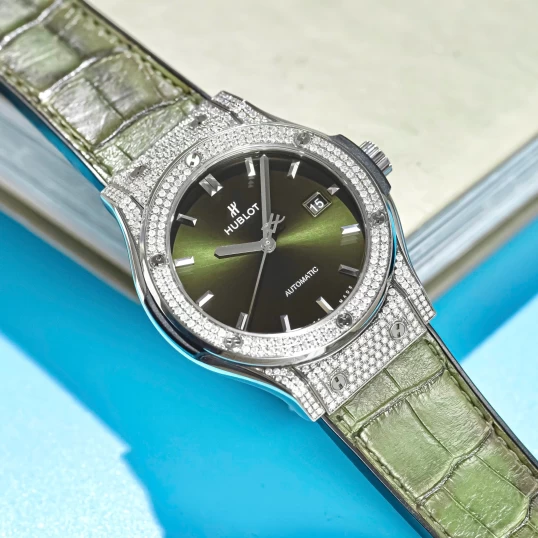 Hublot Classic Fusion Titanium Green 42mm Ref. 542.NX.8970.LR Custom Full Pave Diamonds