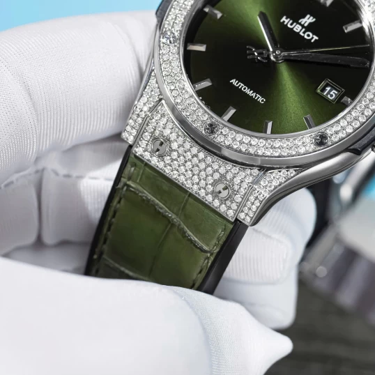 Hublot Classic Fusion Titanium Green 42mm Ref. 542.NX.8970.LR Custom Full Pave Diamonds