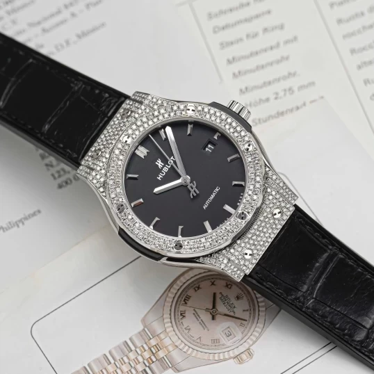 Hublot Classic Fusion Titanium 42mm 542.NX.1171.LR Custom Full Pave Diamonds