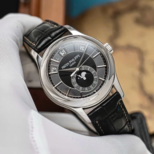 Patek Philippe Complications Annual Calendar Moon Phase 5205G White Gold Black Dial 40mm