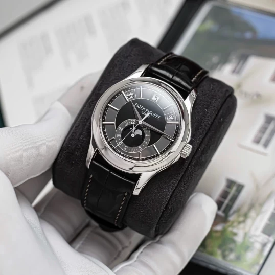 Patek Philippe Complications Annual Calendar Moon Phase 5205G White Gold Black Dial 40mm