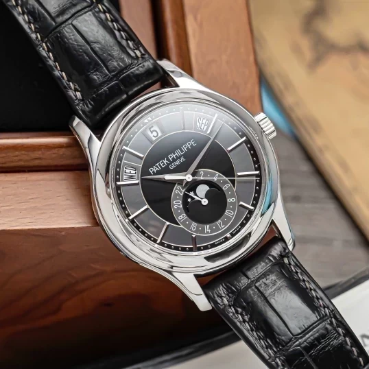 Patek Philippe Complications Annual Calendar Moon Phase 5205G White Gold Black Dial 40mm