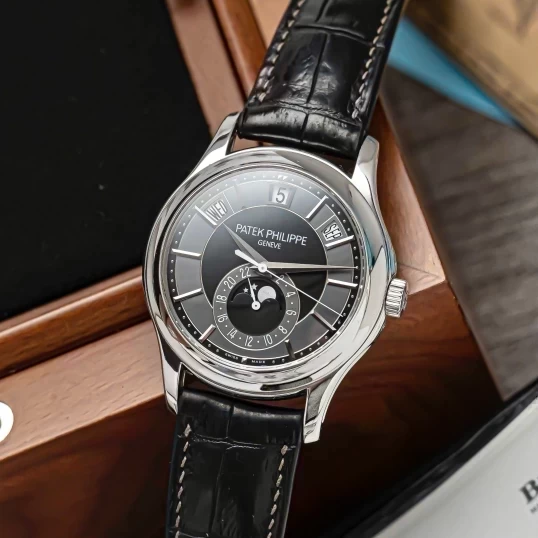 Patek Philippe Complications Annual Calendar Moon Phase 5205G White Gold Black Dial 40mm