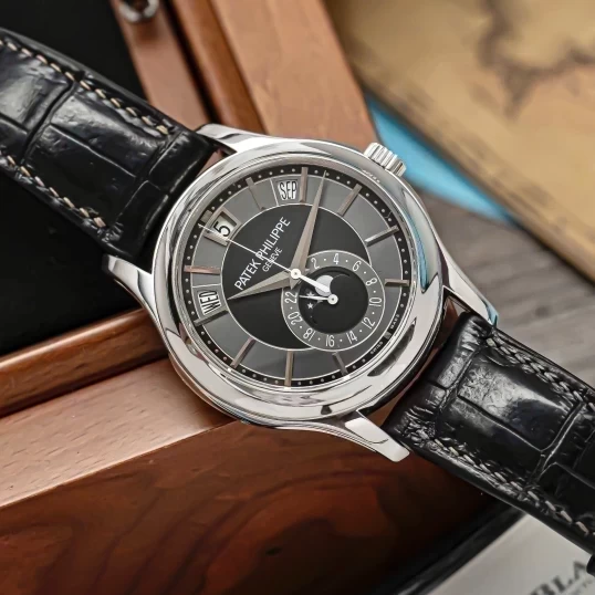 Patek Philippe Complications Annual Calendar Moon Phase 5205G White Gold Black Dial 40mm