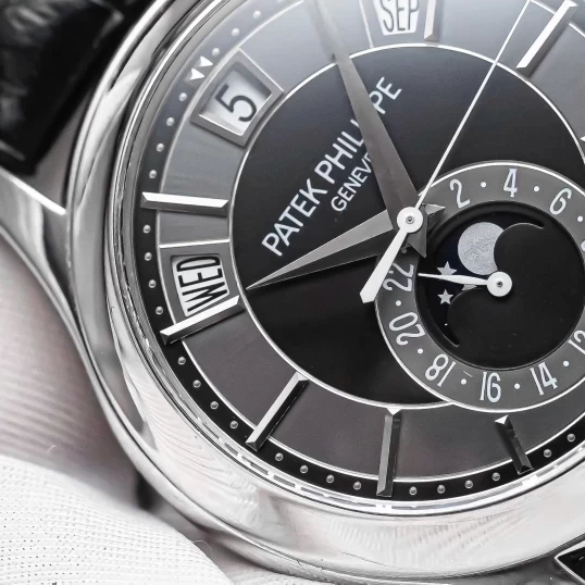 Patek Philippe Complications Annual Calendar Moon Phase 5205G White Gold Black Dial 40mm