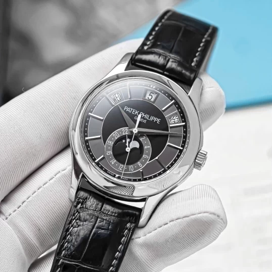 Patek Philippe Complications Annual Calendar Moon Phase 5205G White Gold Black Dial 40mm
