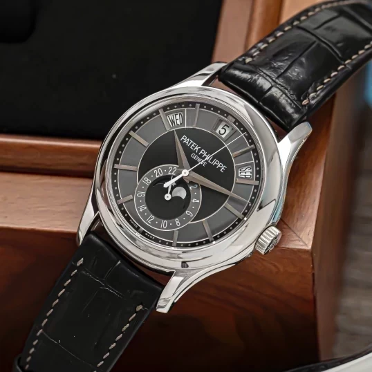 Patek Philippe Complications Annual Calendar Moon Phase 5205G White Gold Black Dial 40mm