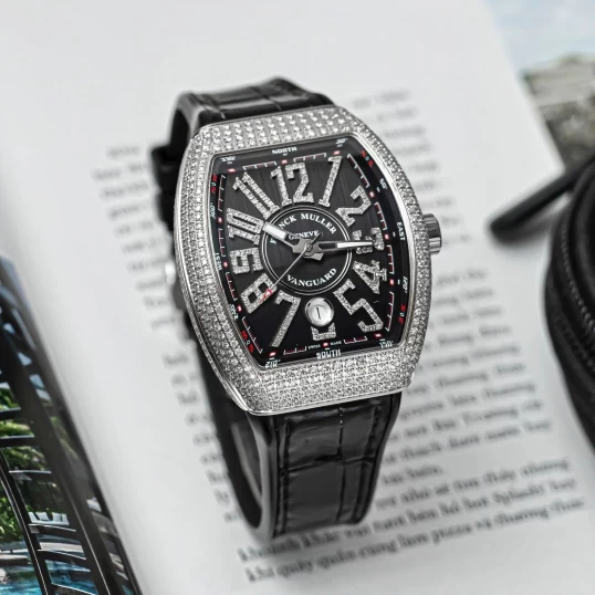 Franck Muller Vanguard V41 Custom Full Diamonds Black Dial