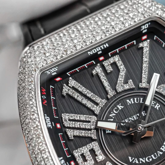 Franck Muller Vanguard V41 Custom Full Diamonds Black Dial