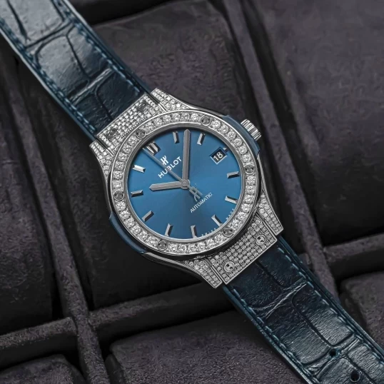 Hublot Classic Fusion 38mm Blue Dial Ref. 565.NX.7170.LR - Custom Full Diamond Pave