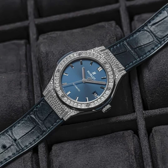 Hublot Classic Fusion 38mm Blue Dial Ref. 565.NX.7170.LR - Custom Full Diamond Pave