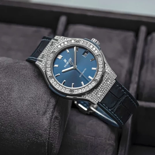 Hublot Classic Fusion 38mm Blue Dial Ref. 565.NX.7170.LR - Custom Full Diamond Pave