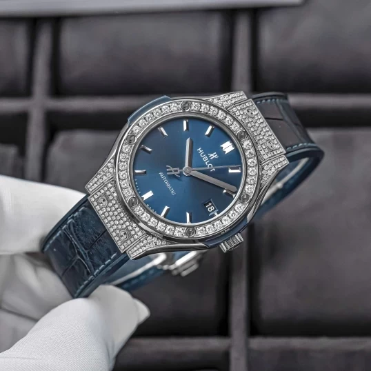 Hublot Classic Fusion 38mm Blue Dial Ref. 565.NX.7170.LR - Custom Full Diamond Pave
